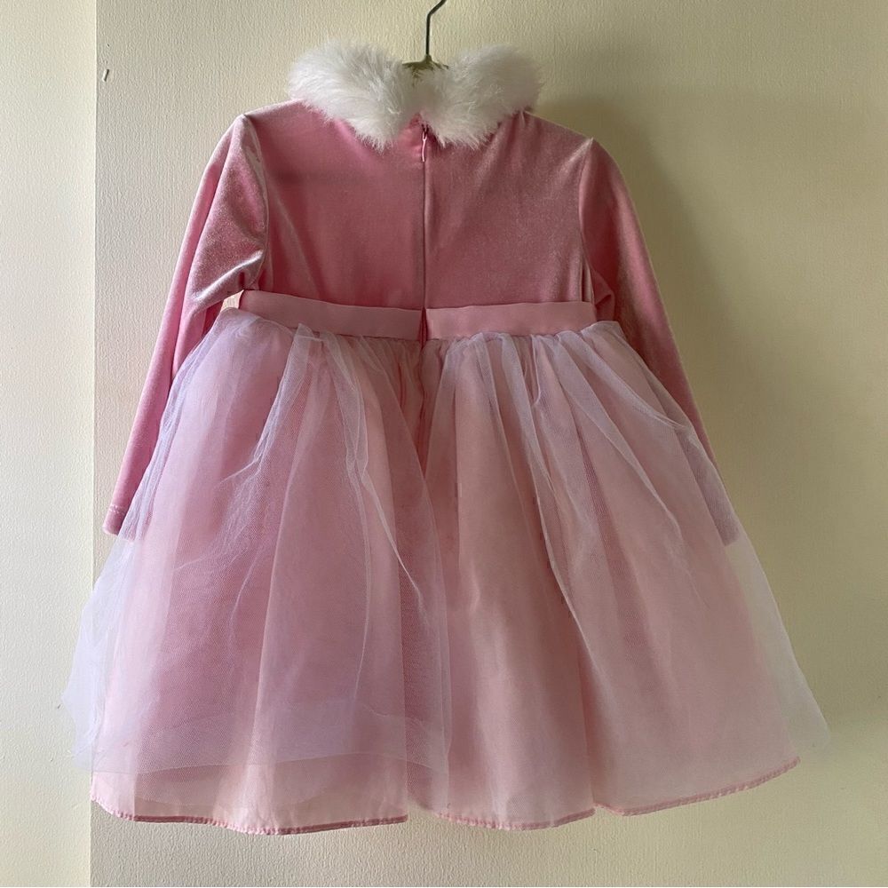 -🌸🧚🏽♂️ “BONNIE BABY” pink velvet, faux furcollar, dress sz 18 months - Picture 2 of 6